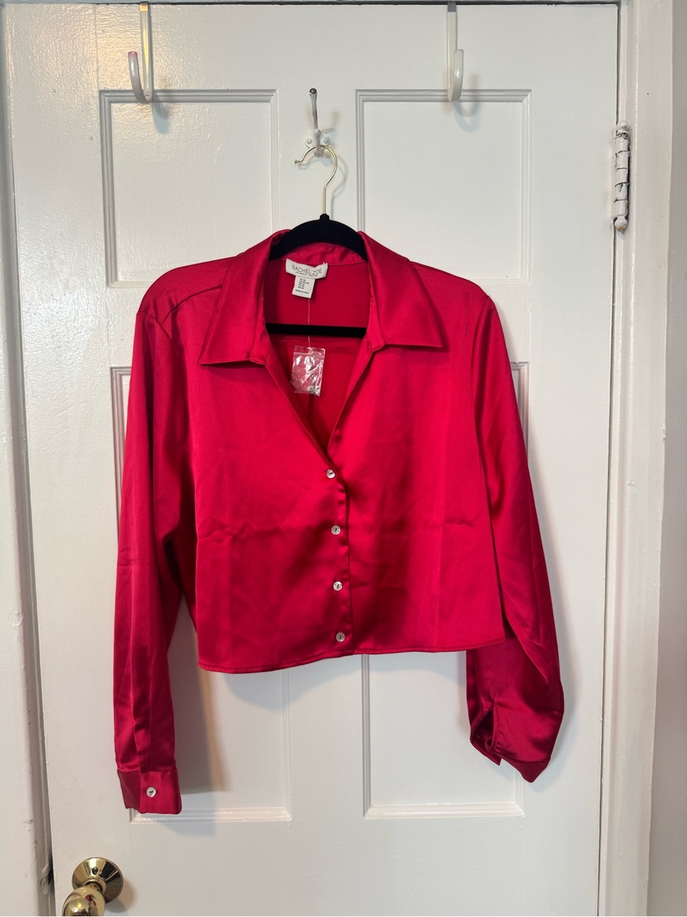 In for the Holidays! Rachel Zoe Red Cropped Button-Up Shirt Size XL - Picture 2 of 5